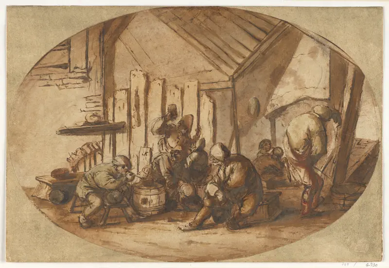 Peasants Carousing in a Barn Wall Art by Adriaen van Ostade - High-Resolution Digital Print