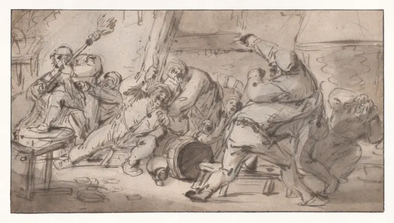 Peasants fighting in an inn Wall Art by Adriaen van Ostade - High-Resolution Digital Print