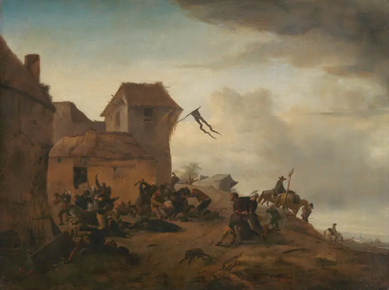 Peasants fighting near a Village Wall Art by Unknown - High-Resolution Digital Print