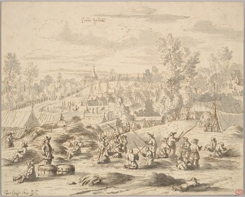 Peasants in a Landscape with a Military Camp in Grand-Hallet Wall Art by Josua de Grave - High-Resolution Digital Print