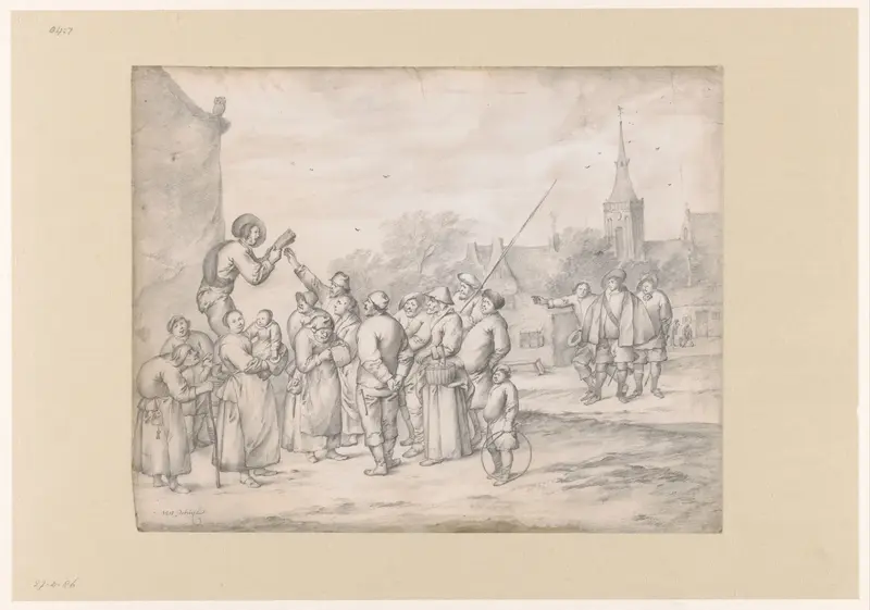 Peddler Selling Pamphlets to Villagers Wall Art by Hendrik Potuyl - High-Resolution Digital Print
