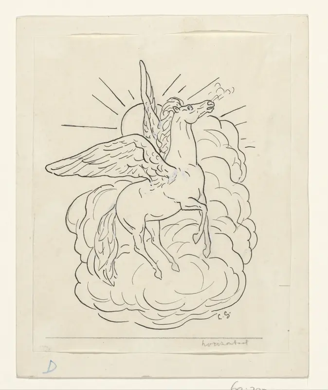 Pegasus vliegt voor een wolk Wall Art by Unknown - High-Resolution Digital Print