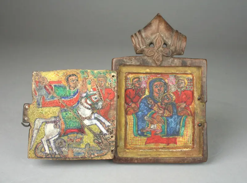 Pendant Icon: St. George, Virgin and Child Enthroned Wall Art by Unknown - High-Resolution Digital Print