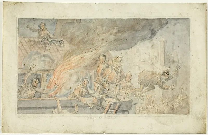 People Fleeing a Burning Building Wall Art by George Cruikshank - High-Resolution Digital Print