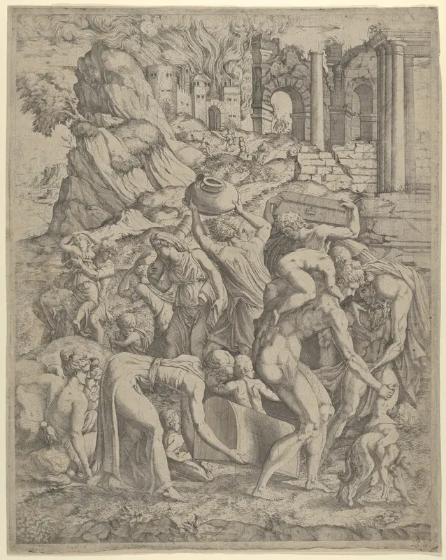 People Fleeing a Burning City