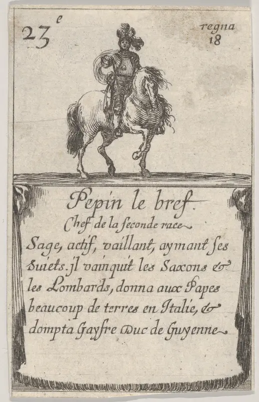 Pepin le bref / Chef de la seconde race..., from "Game of the Kings of France" (Jeu des Rois de France) Wall Art by Stefano della Bella - High-Resolution Digital Print