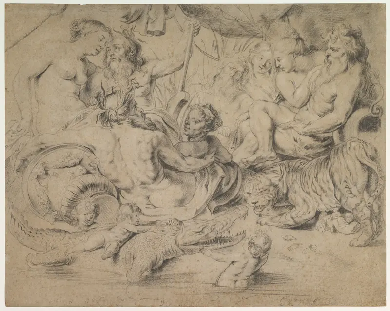 Personifications of the Nile, Indus, Tigris and Euphrates rivers Wall Art by Anonymous, Flemish, 17th century - High-Resolution Digital Print