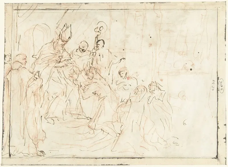 Persoon knielend voor een bisschop Wall Art by Unknown - High-Resolution Digital Print