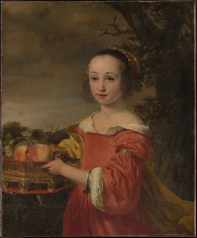 Petronella Elias (1648–1667) with a Basket of Fruit Wall Art by Ferdinand Bol - High-Resolution Digital Print
