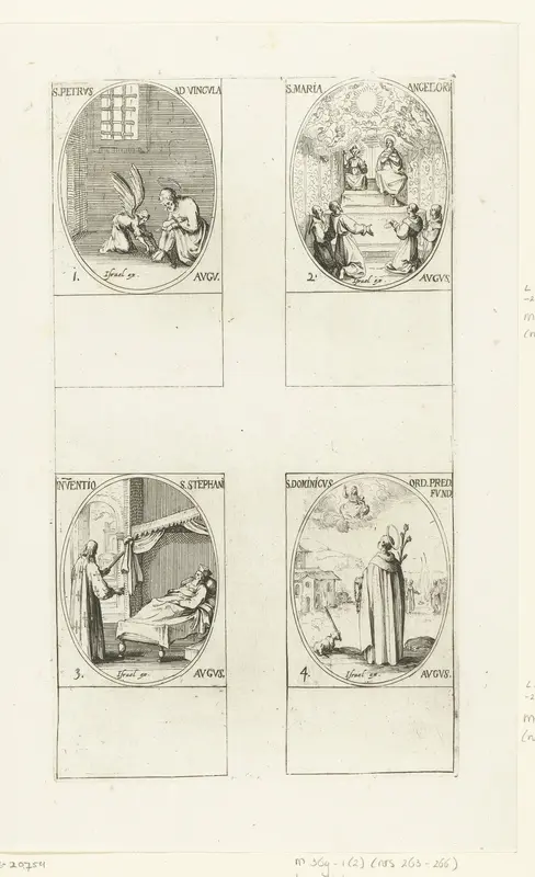Petrus' banden, Maria van de Engelen, vinden van de relieken van de heilige Stefanus, Heilige Dominicus Guzmán van Caleruega (1-4 augustus) Wall Art by Jacques Callot - High-Resolution Digital Print