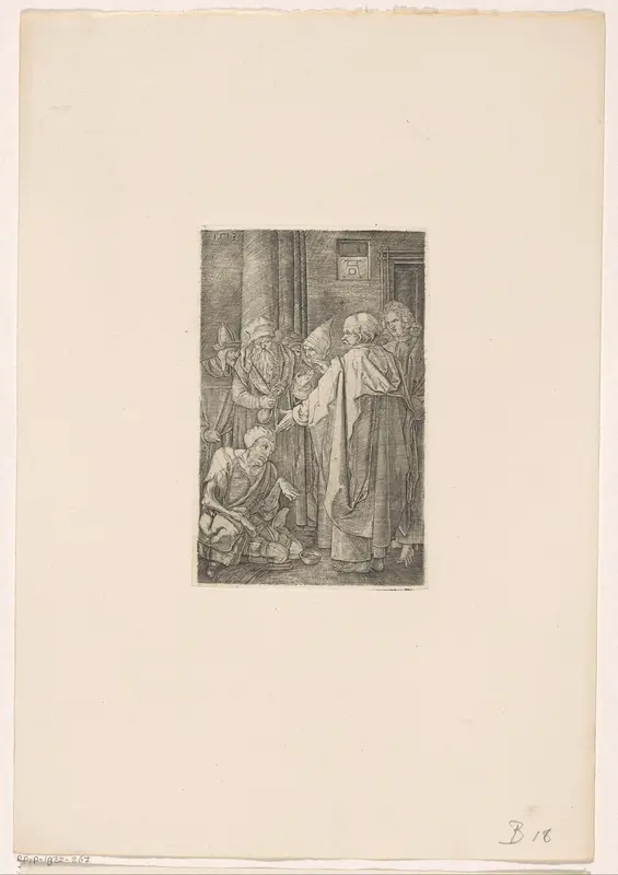 Petrus en Johannes genezen een verlamde man bij de tempelpoort Wall Art by anonymous - High-Resolution Digital Print
