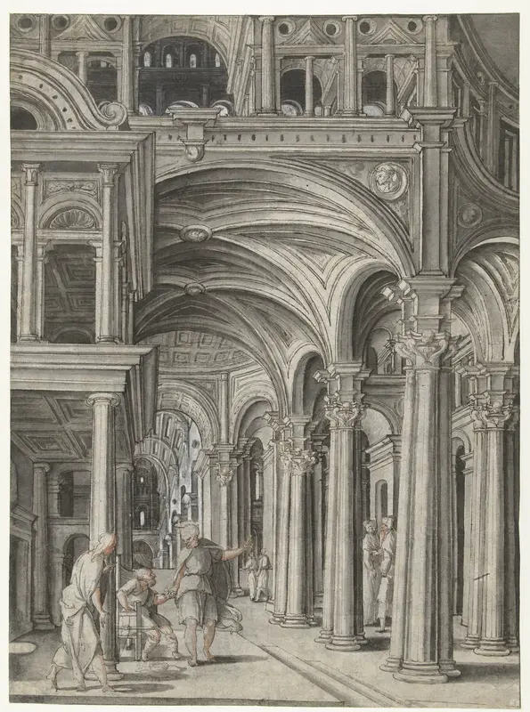 Petrus geneest de verlamde man in de tempel Wall Art by Aertgen Claesz van Leyden - High-Resolution Digital Print