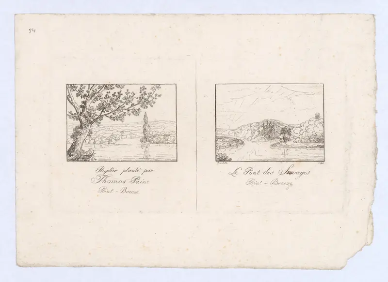 Peuplier plante par Thomas Paine and Le Pont des Sauvages, Point-Breeze (Poplar Tree Planted by Thomas Paine and The Native Bridge at Point Breeze, near Bordentown, New Jersey) Wall Art by Charlotte Bonaparte - High-Resolution Digital Print