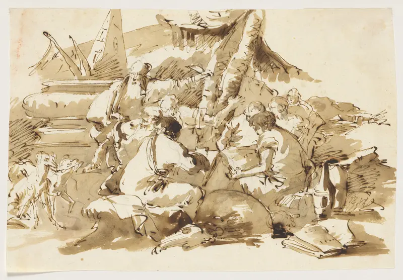 Philosophers Instructing Pupils by an Antique Sarcophagus Wall Art by Lorenzo Baldiserra Tiepolo - High-Resolution Digital Print