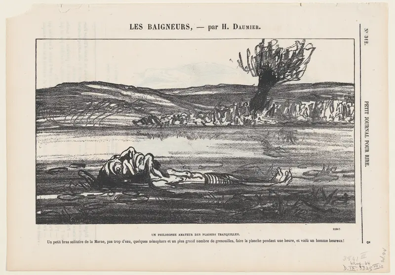 Philosophical contemplations of a lover of silent pleasures, from 'The bathers,' published in Le Petit Journal pour Rire, August 6, 1864 Wall Art by Honoré Daumier - High-Resolution Digital Print