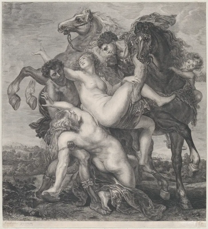 Phoebe and Hilaeria, the daughters of Leucippus, being abducted by Castor and Pollux Wall Art by Anonymous - High-Resolution Digital Print