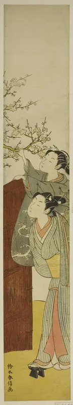 Picking a Plum Branch Wall Art by Suzuki Harunobu - High-Resolution Digital Print