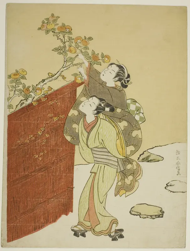 Picking Persimmons Wall Art by Suzuki Harunobu - High-Resolution Digital Print