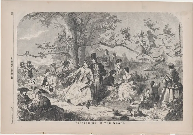 Picnicking in the Woods (from "Harper's Weekly," Vol. II) Wall Art by Winslow Homer - High-Resolution Digital Print