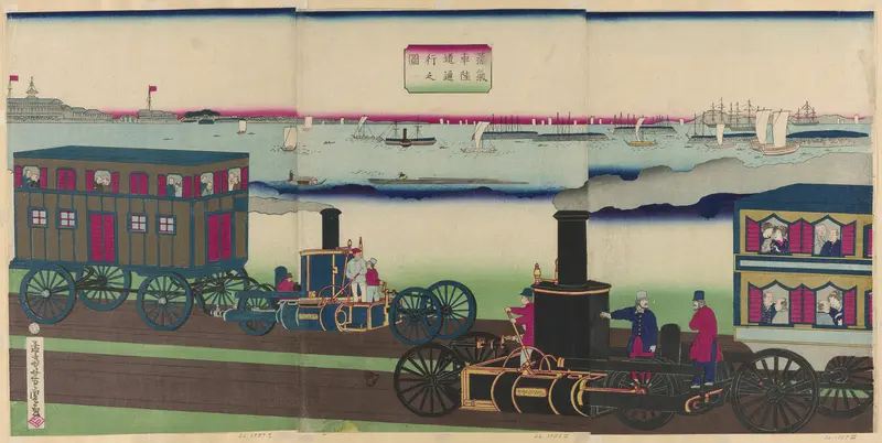 Picture of Steam Locomotives Traveling (Jokisha rikudo tsuko no zu)