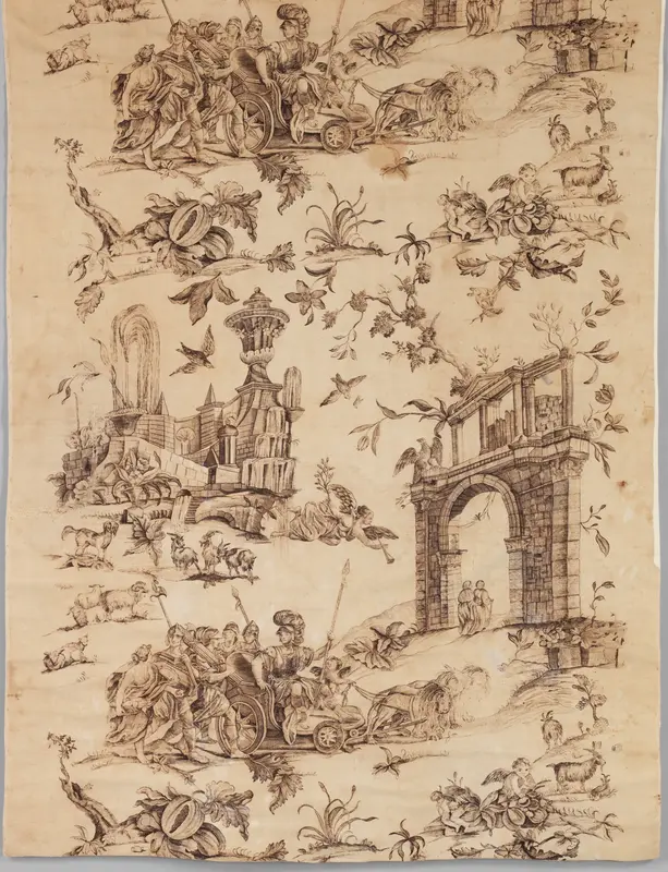 Piece with Roman chariot and ruins (Furnishing fabric)