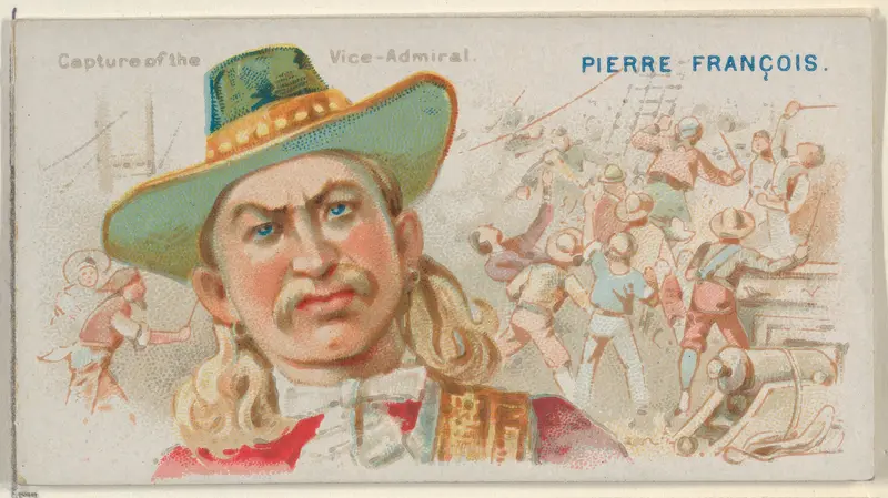 Pierre François, Capture of the Vice-Admiral, from the Pirates of the Spanish Main series (N19) for Allen & Ginter Cigarettes Wall Art by Allen & Ginter - High-Resolution Digital Print