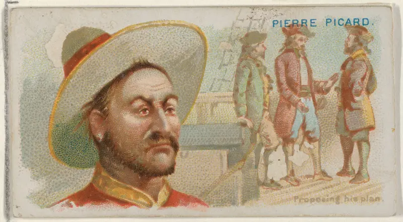 Pierre Picard, Proposing His Plan, from the Pirates of the Spanish Main series (N19) for Allen & Ginter Cigarettes Wall Art by Allen & Ginter - High-Resolution Digital Print