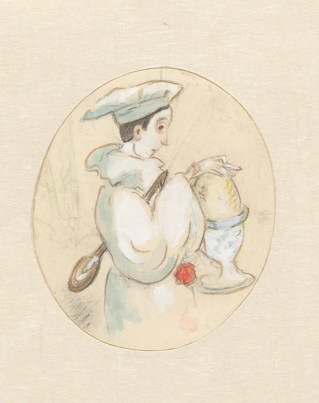 Pierrot en het reuzenei van Vogel Rok Wall Art by Nelly Bodenheim - High-Resolution Digital Print
