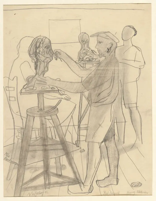 Piet Damsté en Hanny Rädecker aan het boetseren Wall Art by Unknown - High-Resolution Digital Print