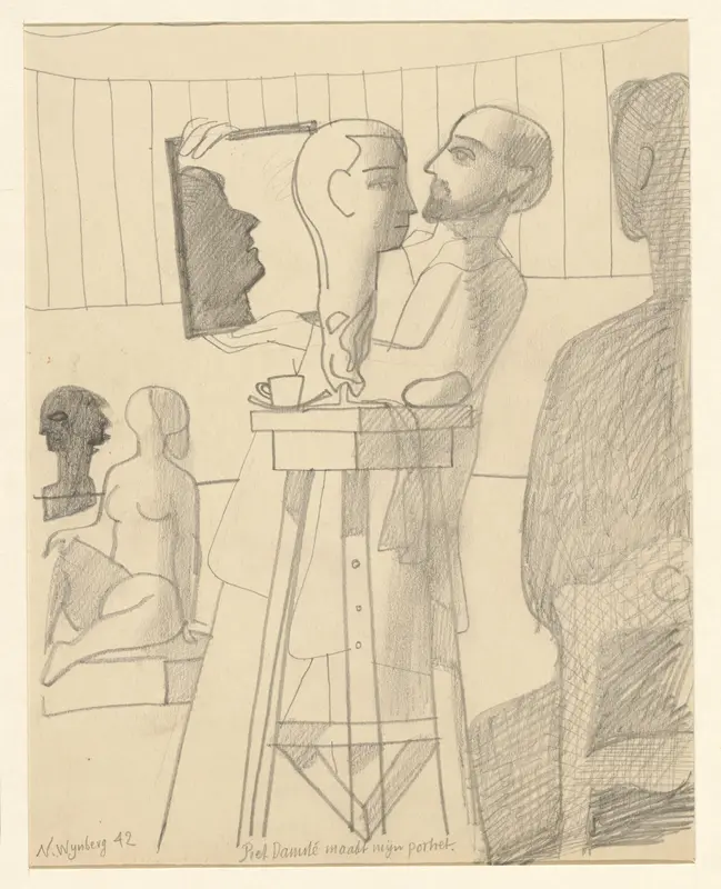 Piet Damsté, werkend aan het portret van Nicolaas Wijnberg Wall Art by Unknown - High-Resolution Digital Print