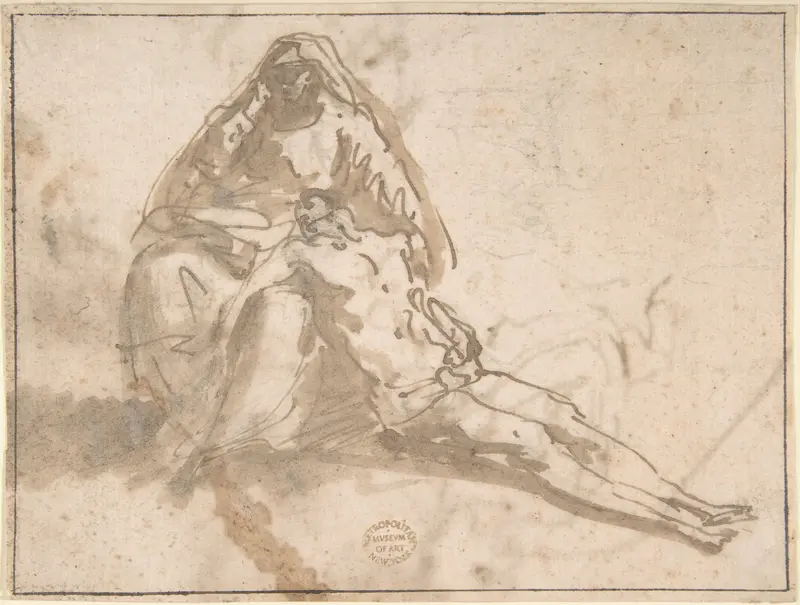 Pietà (recto); Sketches of Kneeling Figures, Putto (verso) Wall Art by Domenico Mondo - High-Resolution Digital Print