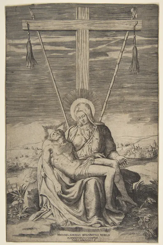 Pietà under the Cross of Golgatha Wall Art by Giulio Bonasone - High-Resolution Digital Print