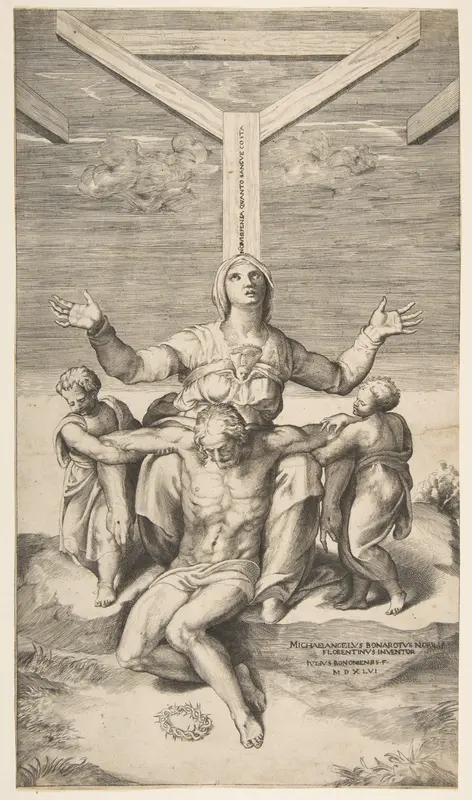 Pietà with Angels in front of the Cross Wall Art by Giulio Bonasone - High-Resolution Digital Print