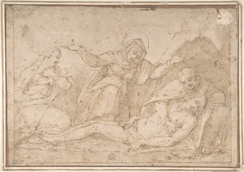 Pietà with Mary Magdalen and Saint John Wall Art by Anonymous, Italian, 16th century - High-Resolution Digital Print