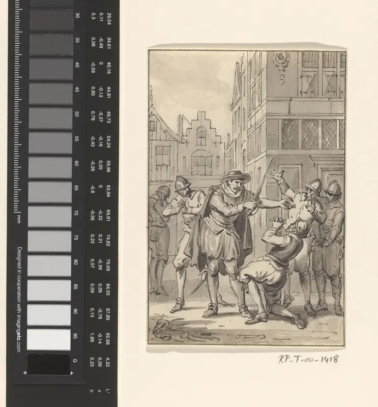 Pieter Adriaanszoon van de Werf, burgemeester van Leiden, biedt aan zijn linkerarm af te hakken, 1574 Wall Art by Jacobus Buys - High-Resolution Digital Print