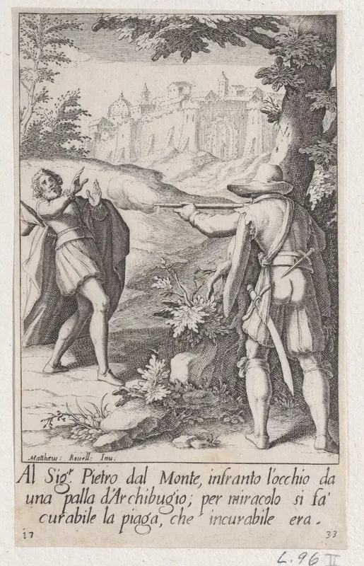 Pietro dal Monte, from Scelta d'Alcuni Miracoli e Grazie della Santissima Nunziata di Firenze (Selection of Some Miracles and Graces that Occurred in the Church of the Annunziata in Florence) Wall Art by Jacques Callot - High-Resolution Digital Print