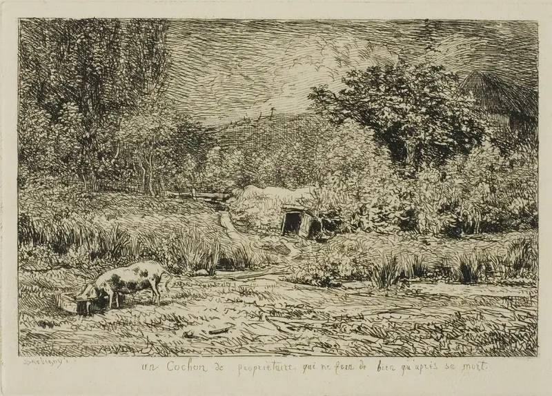Pig in an Orchard Wall Art by Charles François Daubigny - High-Resolution Digital Print