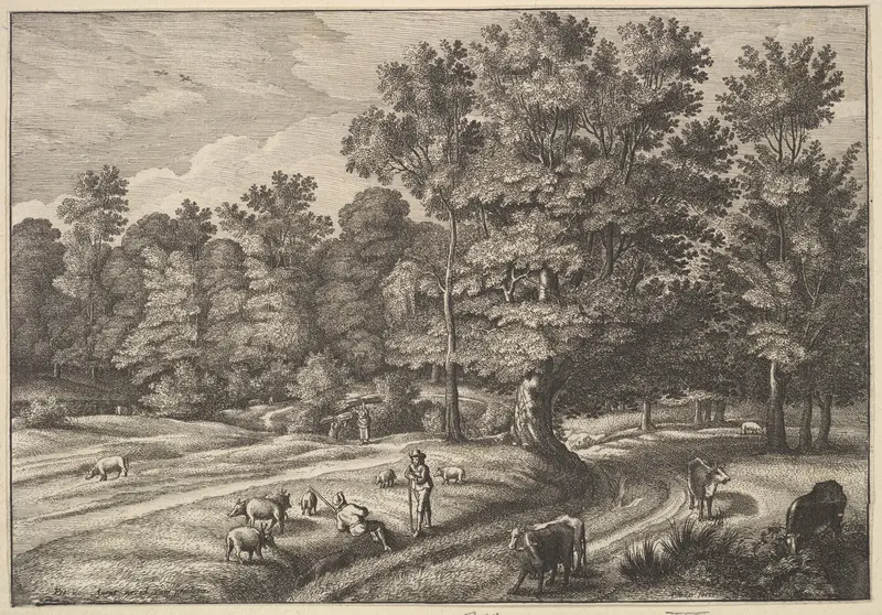 Pigherder and Cowherd Conversing in a Clearing