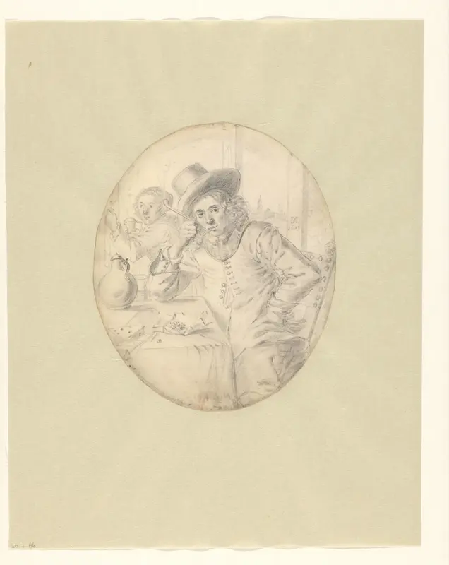Pijprokende man aan een tafel Wall Art by Michiel D.van Limborch - High-Resolution Digital Print