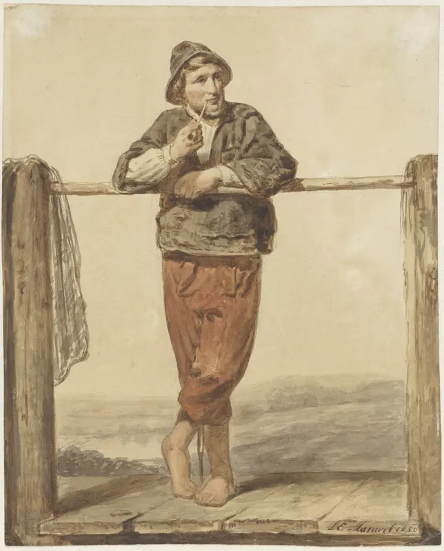Pijprokende, staande man met, van voren Wall Art by Johannes Engel Masurel - High-Resolution Digital Print