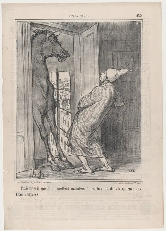 Plaisanterie que se permettent maintenant les chevaux, dans le quatier des Champs-Élysées, No. 523 from series Actualités Wall Art by Honoré Daumier - High-Resolution Digital Print