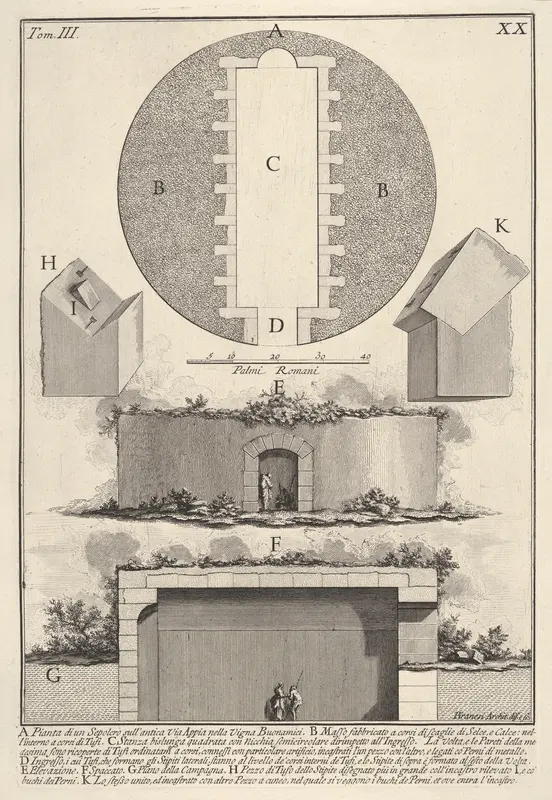 Plan of a tomb on the Appian Way in Vigna Buonamici (Pianta di un sepolcro sull'antica Via Appia nella Vigna Buonamici), from "Le Antichità Romane" Wall Art by Giovanni Battista Piranesi - High-Resolution Digital Print