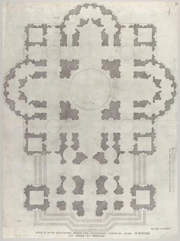 Plan of St. Peter's, from "Speculum Romanae Magnificentiae" Wall Art by Antonio da Sangallo, the Younger - High-Resolution Digital Print