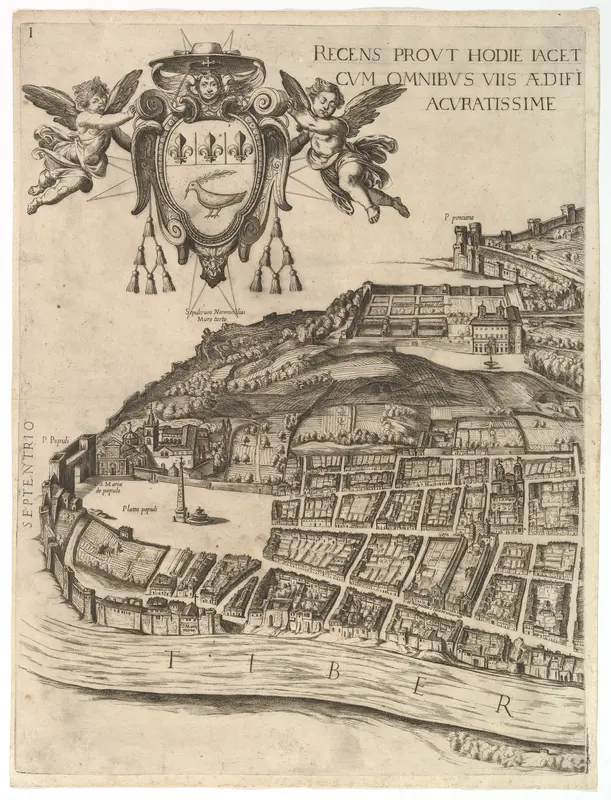 Plan of the City of Rome. Part 1 showing the Villa Medici and Piazza del Popolo Wall Art by Antonio Tempesta - High-Resolution Digital Print