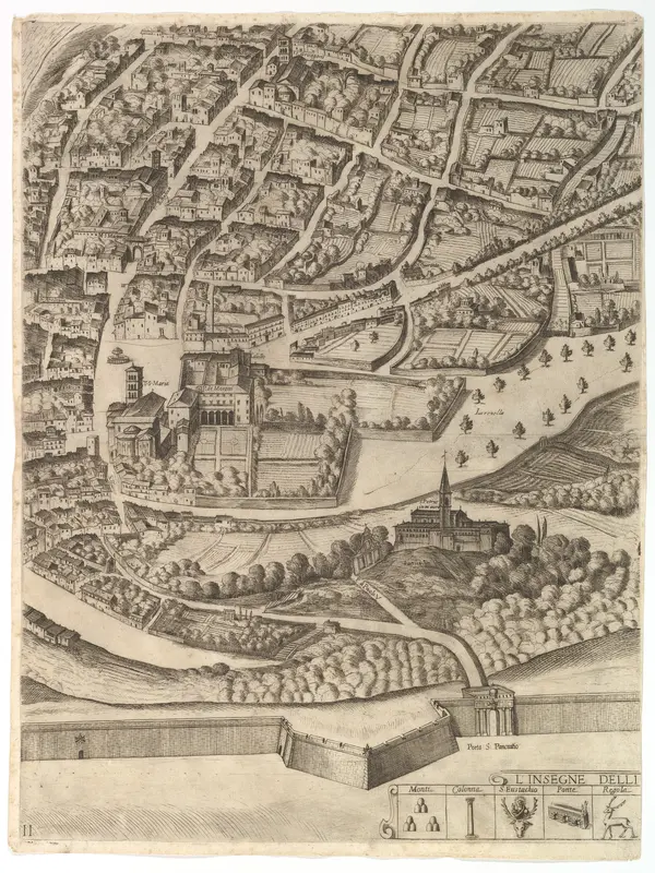 Plan of the City of Rome. Part 11 with the San Pancrazio (left bank) Wall Art by Antonio Tempesta - High-Resolution Digital Print