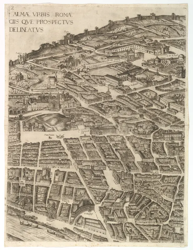 Plan of the City of Rome. Part 2 with the Trinità dei Monti, Palazzo Borghese and the Baths of Diocletian Wall Art by Antonio Tempesta - High-Resolution Digital Print
