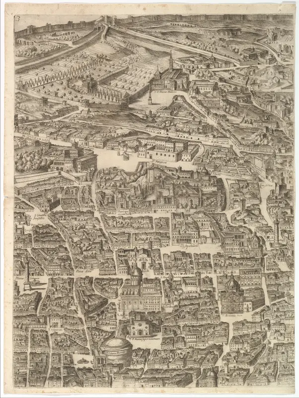 Plan of the City of Rome. Part 3 with the Santa Maria Maggiore, the Pantheon and Trajan's Column Wall Art by Antonio Tempesta - High-Resolution Digital Print