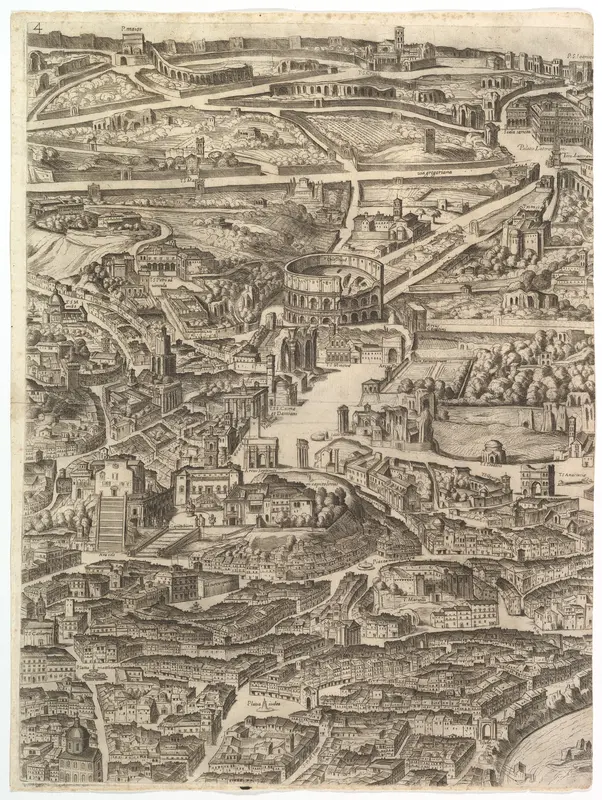 Plan of the City of Rome. Part 4 with the Santa Maria in Aracoeli, the Forum Romanum, the Colosseum and the Lateran Palace. Wall Art by Antonio Tempesta - High-Resolution Digital Print