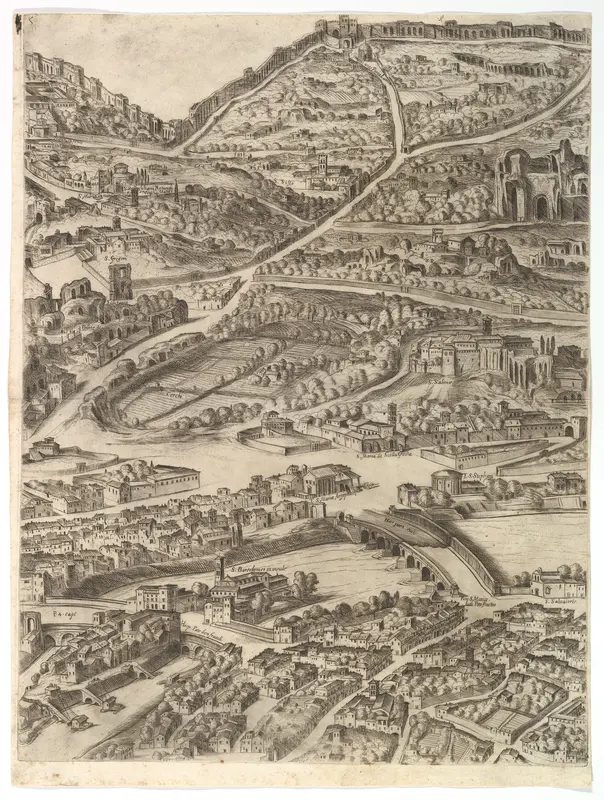 Plan of the City of Rome. Part 5 with the Baths of Caracalla, the Santa Sabina and Part of the Tiber Wall Art by Antonio Tempesta - High-Resolution Digital Print