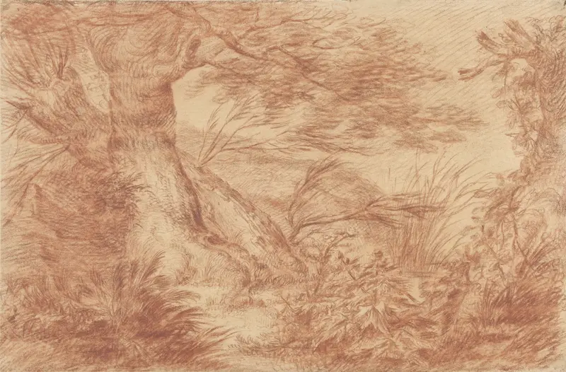 Planten en grassen bij oude wilgenstammen Wall Art by Johann Elias Ridinger - High-Resolution Digital Print